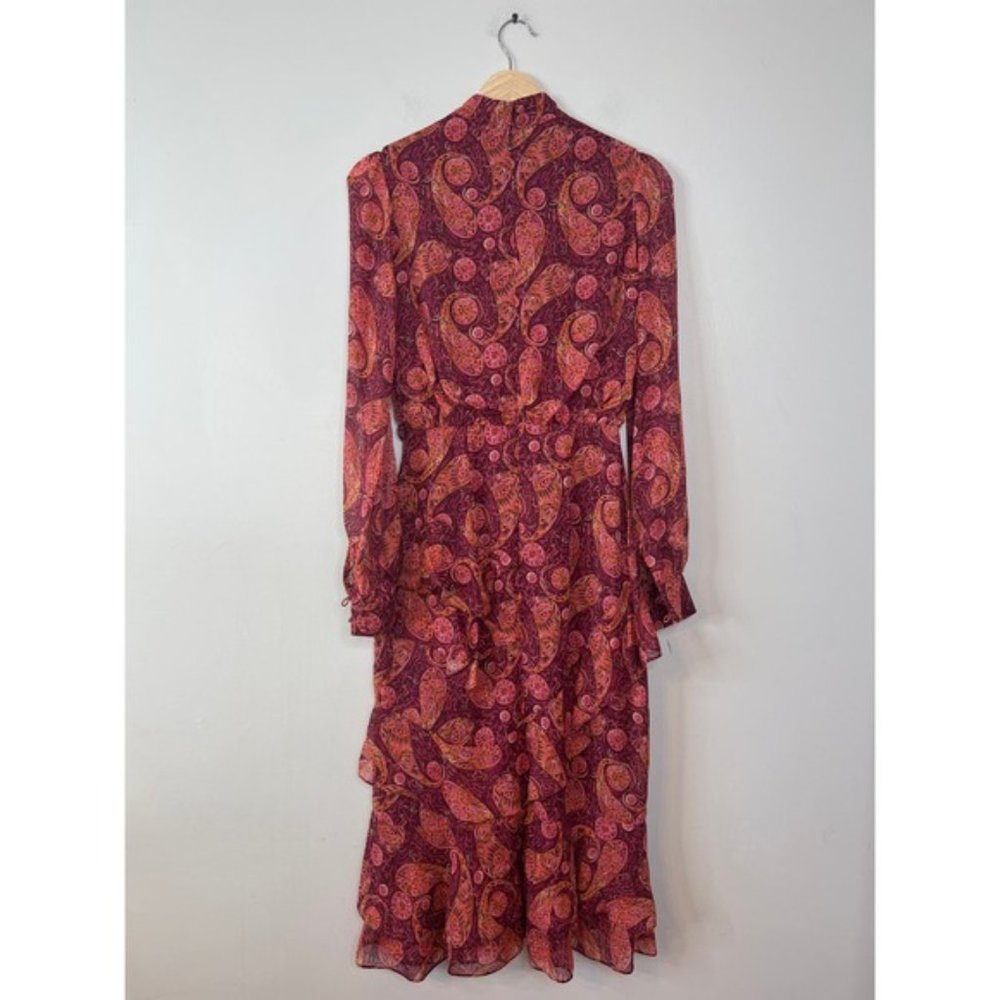 NWT Saloni High Neck Isa Silk Georgette Tiered Ruffle Midi Dress Size: 0 - Picture 6 of 7